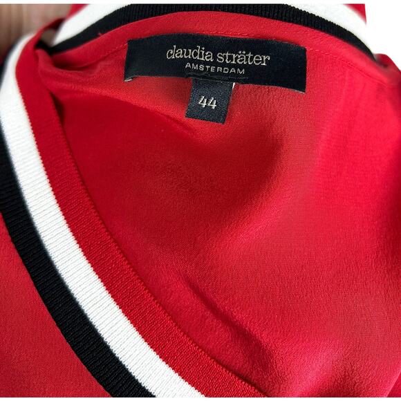 Claudia Strater Amsterdam 100% Silk Red Top Black Red White Detail Size M EUC - Picture 2 of 5